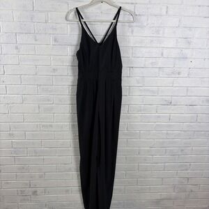 Halara Breezeful Backless Wide Leg Resort Jumpsuit Size L Black Pockets Pleated